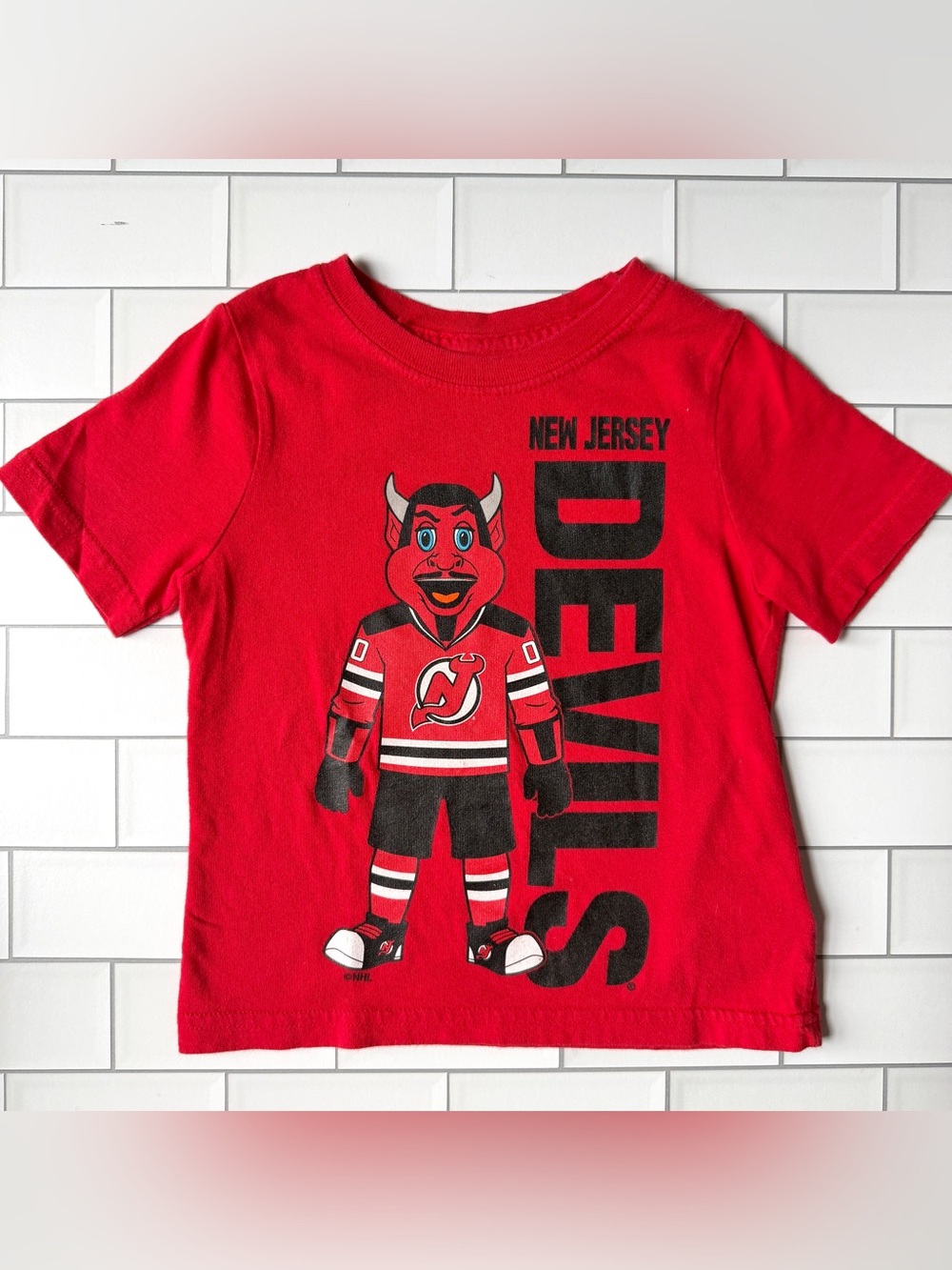 2T👹🏒 NHL New Jersey Devils Toddler Boys Red Devil NJ Hockey Mascot SS Tee Shirt